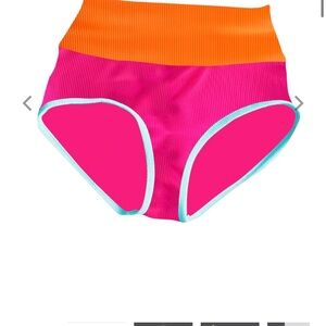 High-Waist Colorblock Bikini Bottoms - Hot Pink & Orange